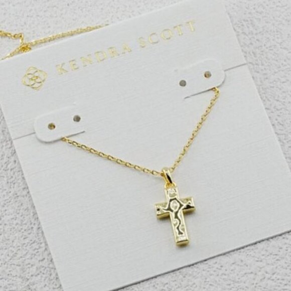 Kendra Scott Hammered Cross Gold Pendant Necklace - Picture 1 of 2